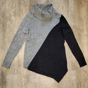 Calvin Klein Asymmetrical Cowl Neck Sweater, Black and Grey, Size Small